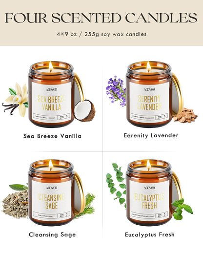 AOOVOO Scented Candles - 4PC Candle Set, 36 oz Soy Candles, Soy Candle for Home Scented, Lavender/Vanilla/Eucalyptus/Sage