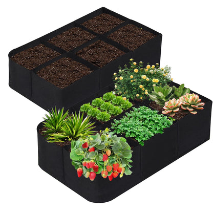 KONGDY 6 Grids Plant Grow Bags, 4x2x1ft. 57 Gallon Potato Tomato Planter Durable Fabric Garden Grow Bags for Outdoor Garden Flowers Vegetables 2 Packs