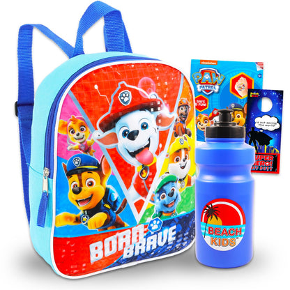 Paw Patrol Mini Backpack Set - 4 Pc Bundle of 11" Chase, Marshall and Rubble Bag, Water Bottle and More School Supplies for Kids