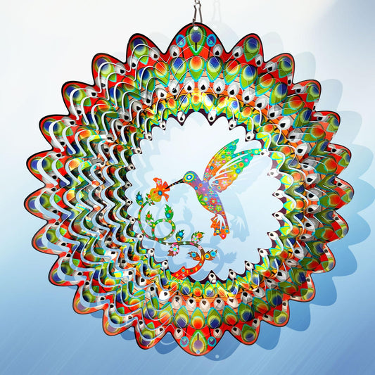 Aoedelyart Hummingbird Wind Spinner for Yard and Garden,12in 3D Wind Spinner Hummingbird Gift for Women/Mother/Father/Men,Hanging Bird Wind Catchers Kinetic Yard Art Ornaments Outdoor Wind Sculptures