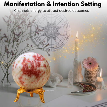 Amazing Gemstone Cinnabarite Crystal Ball with Stand - 2 Inches Crystal Sphere Meditation Balls for Witchcraft and Decorative Balls
