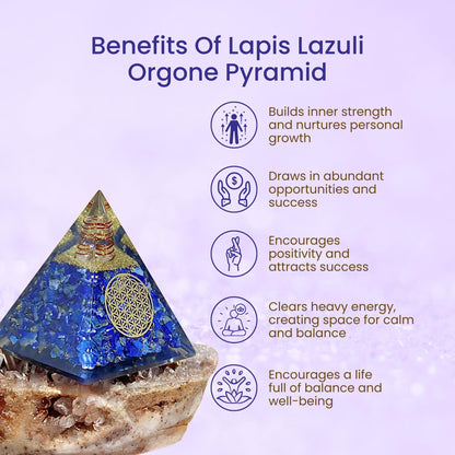 Orgone Pyramid of Success – Lapis Lazuli Orgonite for Honesty, Self-Awareness, Chakra Balancing, Meditation, Reiki Healing, EMF Protection & Positive Energy Enhancement