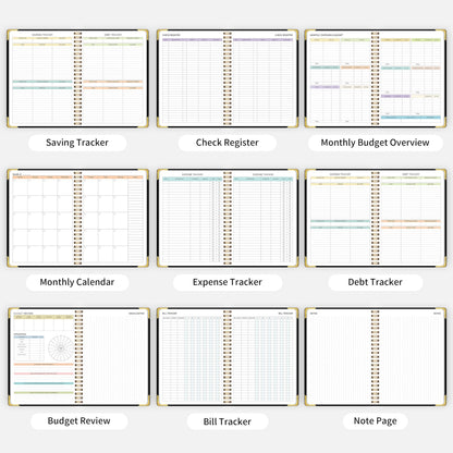 Budget Planner - Monthly Budget Book B5, Undated 12 Month Expense Tracker Notebook with Metal Corner Protectors & Bill Organizer, Hard Cover Financial Account Book for Women Men Home Business, Black