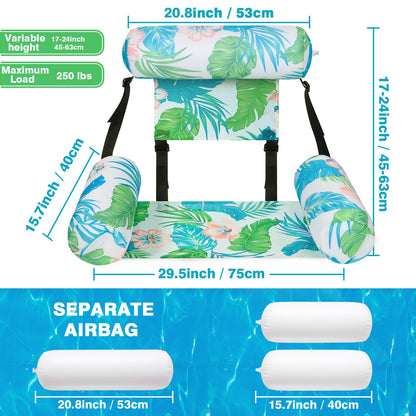 WERNNSAI Inflatable Pool Floats Adult, 2 Pack Floating Lounge Chair Hammock Adjustable, Soft Mesh Comfortable Pool Chair Float for Swimming Pool Beach Lake Summer Water Party（Green Plants）