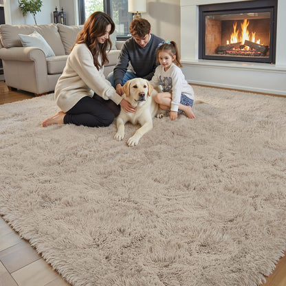 Rugs for Bedroom 4x6, Alfombras para Salas Shag Large Plush Soft Area Rug, Shaggy Carpets for Livingroom, Kids Boys Girls Home Decor Aesthetic(Beige, 4 x 6)
