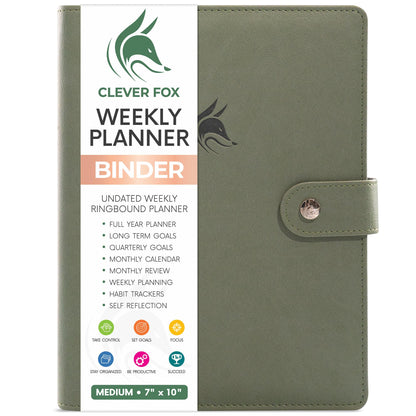 Clever Fox Weekly Planner Binder – Goal Setting Planner for Time Management & Weekly Tasks – Work & Life Organizer with To Do List & Habit Tracker – Undated, 7″ x 9″ Hardcover (Cypress)
