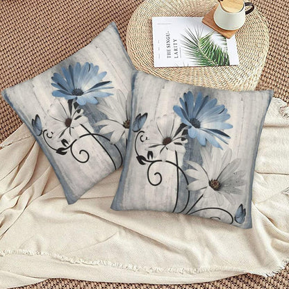 Sunshineyan Baby Blue Floral Pillow Covers 20 x 20 Inch Set of 2 Daisy Floral Butterfly Decorative Throw Pillow Covers Linen Rustic Farmhouse Cushion Cases for Home Sofa Couch Living Room Decor