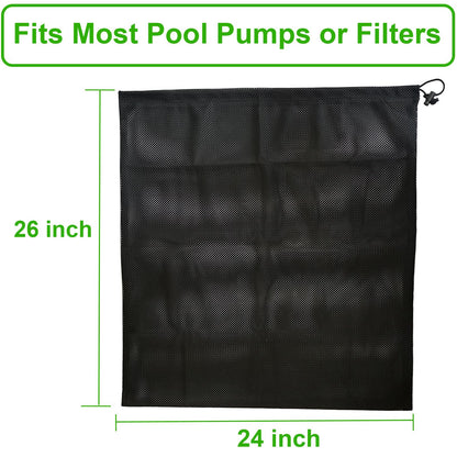 Large Pond Pump Filter Bags 2 Pcs 24" x 26", Drawstring Submersible Water Pump Barrier Bag, Black Mesh Media Bags, Pond Pump Covers for Aquarium, Swimming Pool, Outdoor Fountain.