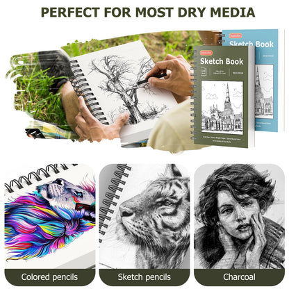 Soucolor 5.5" x 8.5" Sketchbook Pack of 2, 200 Sheets Blank Journal Notebook, A5, Spiral Bound Sketch Pad Drawing Book Acid-Free Paper (68lb/100gsm), Painting Sketching Drawing Notebook Art Supplies