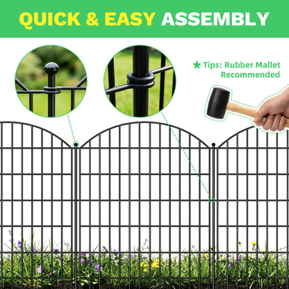 Toolterritary 10 Panels Arched No Dig Decorative Garden Fence with Gate, 40in(H) x 25.0ft(L) Dog Fence Outdoor for Yard, Rustproof Metal Garden Fence Animal Barrier for Dogs, Rabbits & Patio