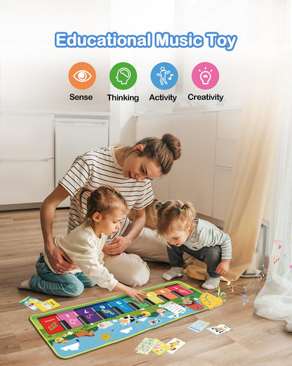 FOKI Floor Piano Mat for Toddlers, Sensory Educational Dancing Musical Keyboard Carpet Toy, Animal Sounds Touch Playmat Blanket, for 1 to 5 Years Old Boy and Girl