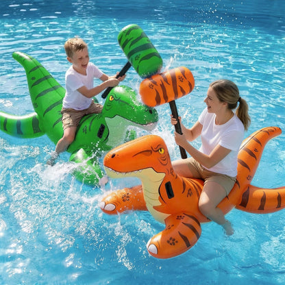 Jasonwell Pool Games Toys Floats -2Pack Inflatable Dinosaur Pool Floats with Blow Up Toy Hammers Ride on Pool Floaties for Kids Teens Adults Lounge Raft Summer Lake Beach Party Decorations (GN&Org XL)