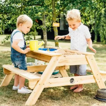 Plum® Surfside Wooden Sand and Water Picnic Table - Sensory Table Activity for Kids, Toddler Summer Outdoor Toys, Sturdy Sandbox with Removable Lid, Easy to Clean, Backyard Games for Kids 2+ Years Up