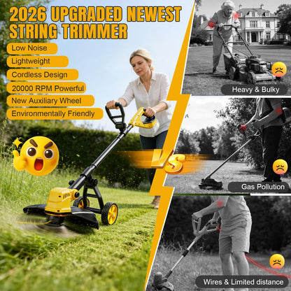 Cordless String Trimmer & Lawn Edger for Dewalt 20V Battery (NO Battery), 14" Electric Weed Eater and Edger Battery Powered, 3 in 1 Lawn Tool Wheeled with 8 Pcs Grass Cutter Spool Line for Yard Garden