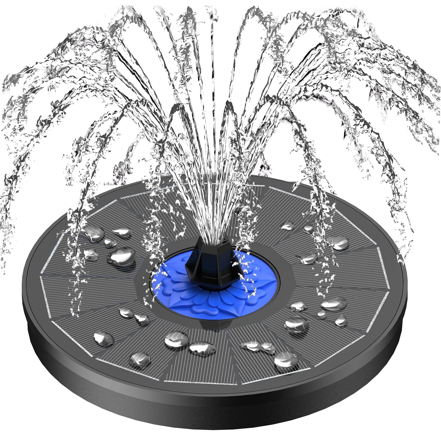 SZMP Solar Fountain Upgrade, 3.5W Solar Powered Bird Bath Fountains with Flower, Outdoor Water Feature Solar Pump with 7-in-1 Nozzles, 4 Fixed Pipes for Humingbirds, Garden, Pool, Pond, and Fish Tank