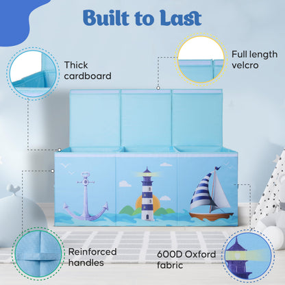 Rossoff Extra Large Collapsible Sturdy Toy Storage Organizer with Lids, Ocean Theme Toy Box for Boys & Girls, 40"x16"x16", Modern, Blue