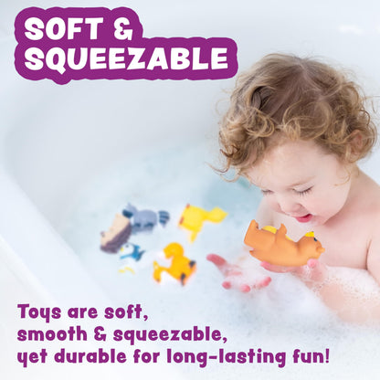 Tub Works® Woodland Animals Watertight Baby Bath Toys, 6 Pack | Sealed, No Hole Bath Toys Design Keeps Moisture Out | Soft, Squeezable & Float on Water | Easy-Grip Toddler Bath Toy Set for Kids Bath