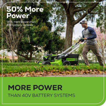 Greenworks 60V 21" Brushless (Push) Cordless Lawn Mower, 5.0Ah Battery (1/2 Acre, Rapid Charger, 4-in-1, LED Lights, IPX4)