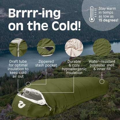 Retrospec Dream 15 Sleeping Bag - Mummy Sleeping Bag for Camping, Insulated Cold Weather, Water-Resistant and Adjustable Draw Cords