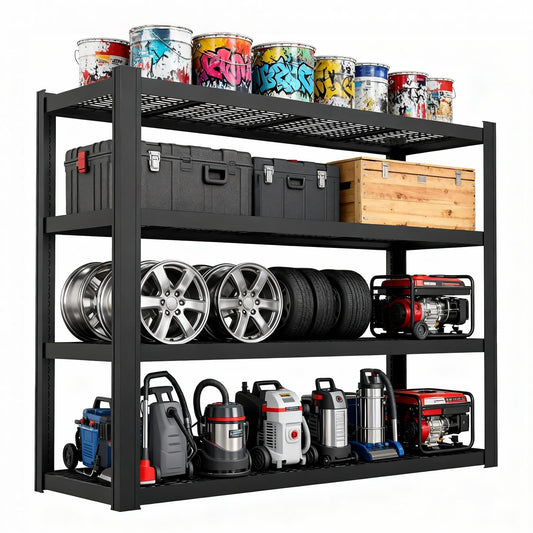 YWTA 71" Wx71 H Industrial Shelving,4000LBS Garage Storage Shelves,4 Tier Adjustable Metal Shelving,Heavy Duty Shelving for Factory, Garage,Warehouse,Barn (1)