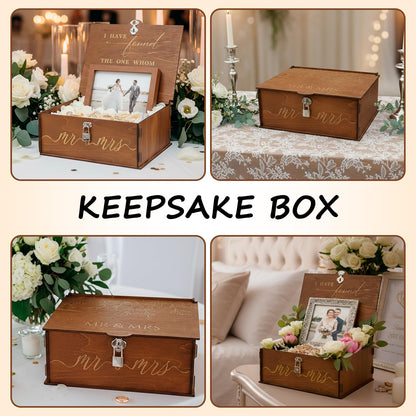 OurWarm Wedding Keepsake Box with Lock, Large Wooden Memory Box for Keepsakes, Wood Decorative Photo Storage Boxes with Lids, Mr and Mrs Personalized Anniversary Engagement Gifts for Couples