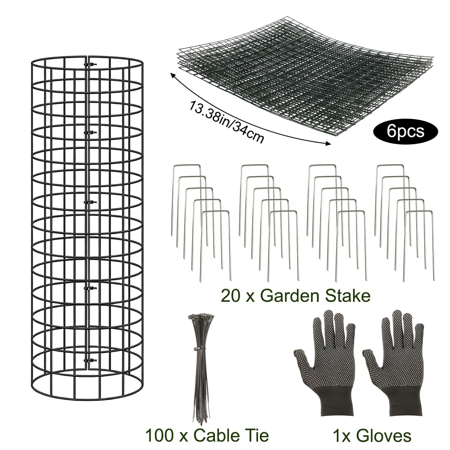 Augshy 10-Pack Tree Trunk Protectors, 17 Inch Height, 13 Inch Width, Expandable Metal Guard with 20 Ground Stakes 100 Ties for Ultimate Plant Bark Protection