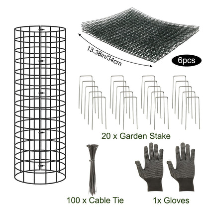Augshy 10-Pack Tree Trunk Protectors, 17 Inch Height, 13 Inch Width, Expandable Metal Guard with 20 Ground Stakes 100 Ties for Ultimate Plant Bark Protection