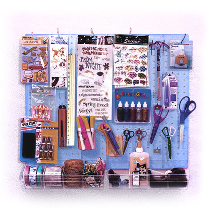 Azar Displays 900945-BLU The DIY Multi-purpose 70-piece Pegboard Wall Organizer Kit with Two Panels and Accessory Assortment, Panel Sizes: 13.5” W x 22” H each, Blue