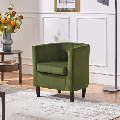Yaheetech Velvet Accent Chair, Modern and Comfortable Armchairs, Upholstered Barrel Sofa Chair for Living Room Bedroom Waiting Room, Olive Green