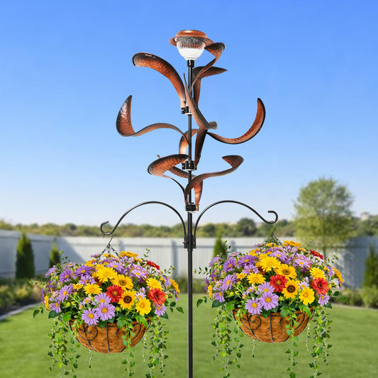 Yard Garden Wind Spinners - Large Outdoor Metal Wind Spinners with Stake, Yard Art Lawn Garden Decor Bronze-Colored Blade Rotator (25.5" W x 81" H)