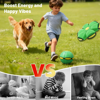 Magic Metaball, Children's Bouncing Ball, Magic Flying Saucer Interactive Pop-Up Transform Toy, Parent-Child Interaction Green Bouncy Ball, Collapsible Time Delay Frisbee Flying Disc Toy with 6 Light