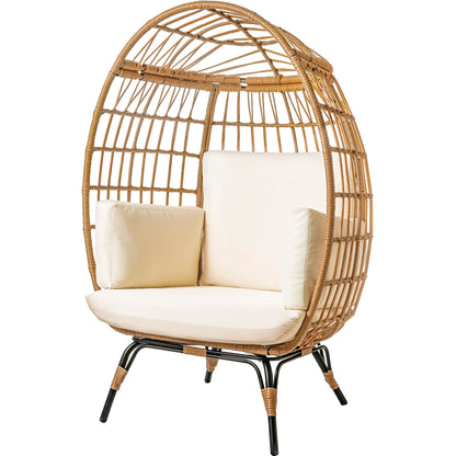 Maple99 Wicker Egg Chair Outdoor - Patio Chair, Rattan Chair, Wicker Chair PE Rattan Perfect for Backyard Lounger, & Balcony, Garden, Indoor, Steel Frame, Ivory,
