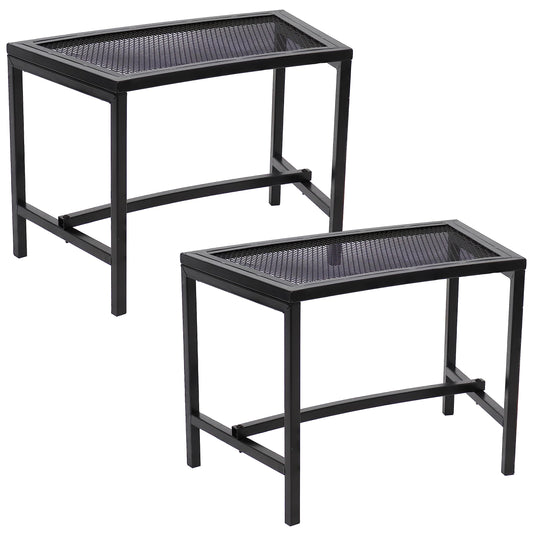 Sunnydaze Mesh Outdoor Curved Bench - Metal Patio Bench Set - Heavy-Duty Outdoor Seats for Backyard or Fire Pit - Black - Set of 2