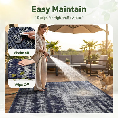 MontVoo Outdoor Rug Waterproof 5x8 ft Outdoor Patio Rug Mat Reversible Plastic Straw Outside Rug Carpet Outdoor Rugs for RV Camping Picnic Beach Balcony Porch Deck