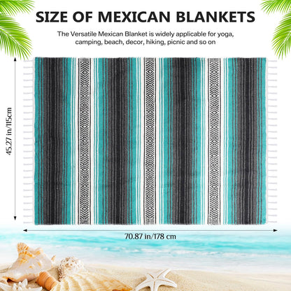 Oudain 4 Pcs Mexican Blankets Bulk Handwoven Mexican Yoga Blanket Towel Colorful Falsa Serape Woven Throw Blanket Boho Beach Blankets for Outdoor Camping Beach Picnic Travel Home (Blue Green)
