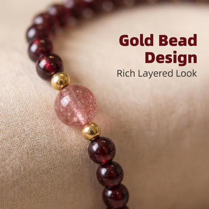 CNYTPE Garnet Bracelet for Women – Red Garnet Jewelry, Healing Crystal Bracelet, Handmade Gemstone Jewelry, Symbol of Love, Happiness & Harmony (Garnet & Strawberry Quartz Single-Strand)