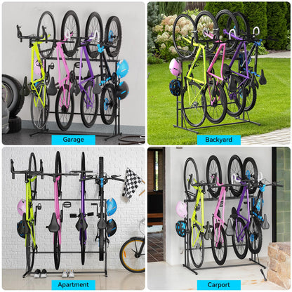 YBING Freestanding Bike Rrack Garage - 4 Bikes Vertical Bike Storage Stand, Floor Stand Bike Racks for Home and Garage Organizer, Indoor, Outdoor