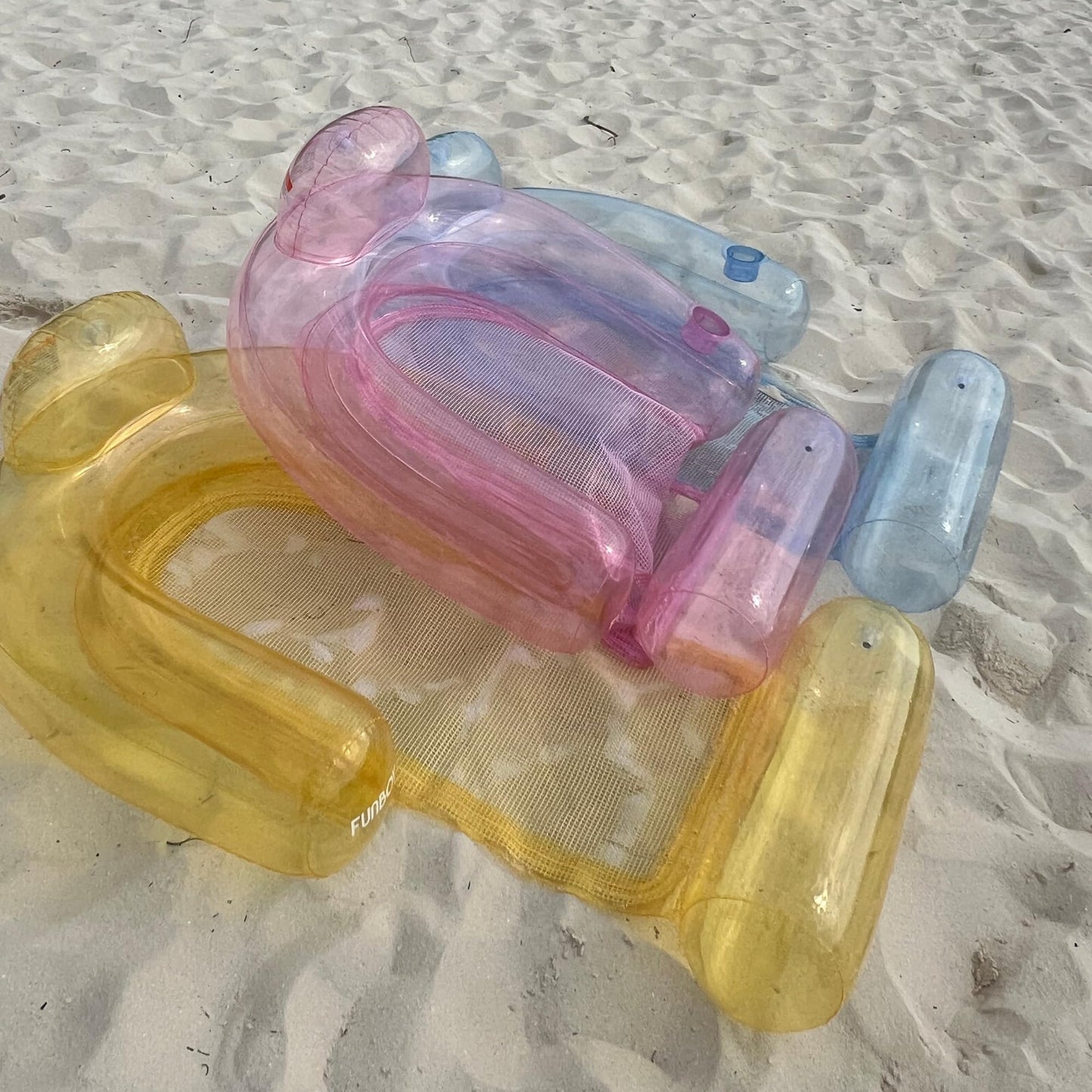 FUNBOY Clear Yellow Mesh Chair 2-in-1 Water Chair with Cooling Mesh and Water Hammock Inflatable Pool Float.