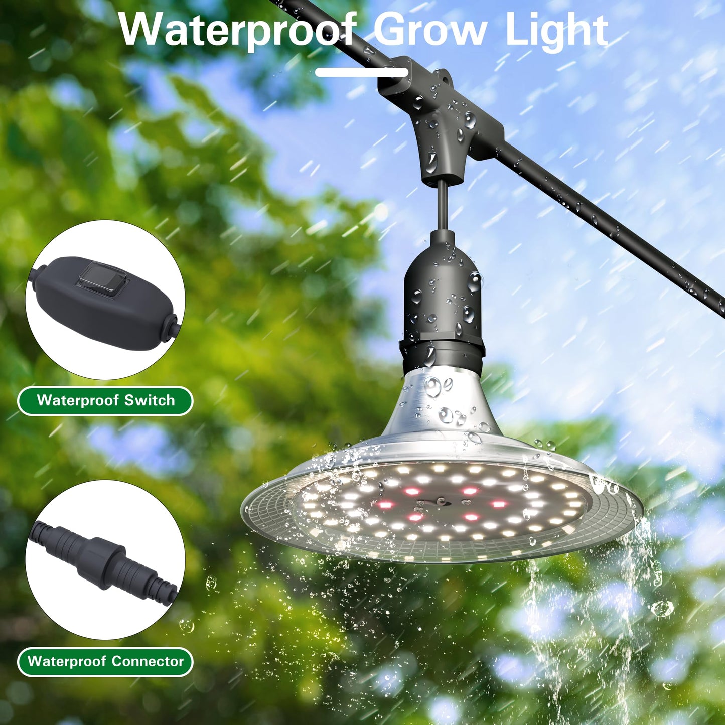 EVERYGROW Outdoor Grow Lights for Greenhouse, Full Spectrum Greenhouse Grow Lights for Outdoor Plants, IP65 Waterproof String Grow Light Outdoor, UL Certified Daisy Chain LED Grow Light, 21.3FT
