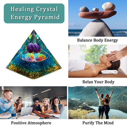 Orgone Pyramid, Amethyst Healing Crystal Pyramid and Orgonite Healing Stones, Protection Crystal Energy Generator for Yoga, Meditation, Stress Reduce