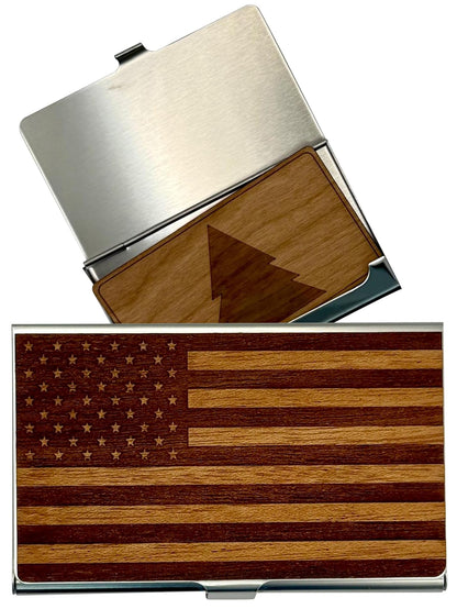 WUDN Handcrafted Business Card Holder Wallet For Men and Women | Holds Up to 20-25 B-Cards or 8-10 Credit Cards | Wooden & Stainless Business Card Case with Buckle Closure, Made in Idaho, USA.