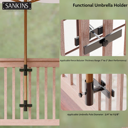 SANKINS Patio Umbrella Holder for Deck Railing, Adjustable Patio Umbrella Base Outdoor Umbrella Stand, Patio Umbrella Clamp Deck Umbrella Mount for Balcony, Patio Railing