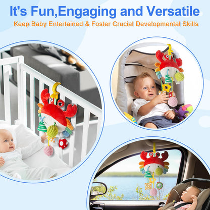 Lynncare Car Seat Toy for Babies 0-6 Months, Stroller Toy with a Convenient Clip, Carseat Toys Hanging Baby Accessories,Built-in Bell, Rattle,Mirror for Infant,Babies Gift 0-3-6-12 Months Boy Girl