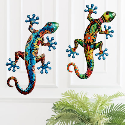 Ratuor Metal Gecko Wall Art Outdoor Fence Decor Lizards Wall Decoration 2 Pack Suitable for Hanging in Yard Livingroom Wall