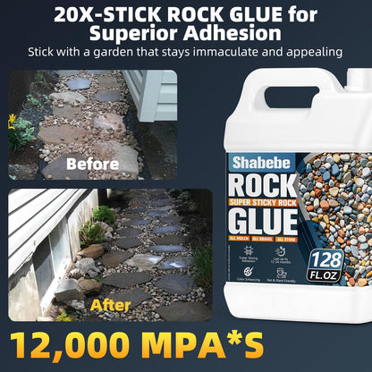 Shabebe Rock Glue for Landscaping – 2 Gallon Mulch Glue with Grip Max, Strong Adhesion& Max Coverage Gravel Binder for Rocks, Gravel & Pine Straw, Covers Up to 3X Area, Fast-Drying & Weather-Resistant