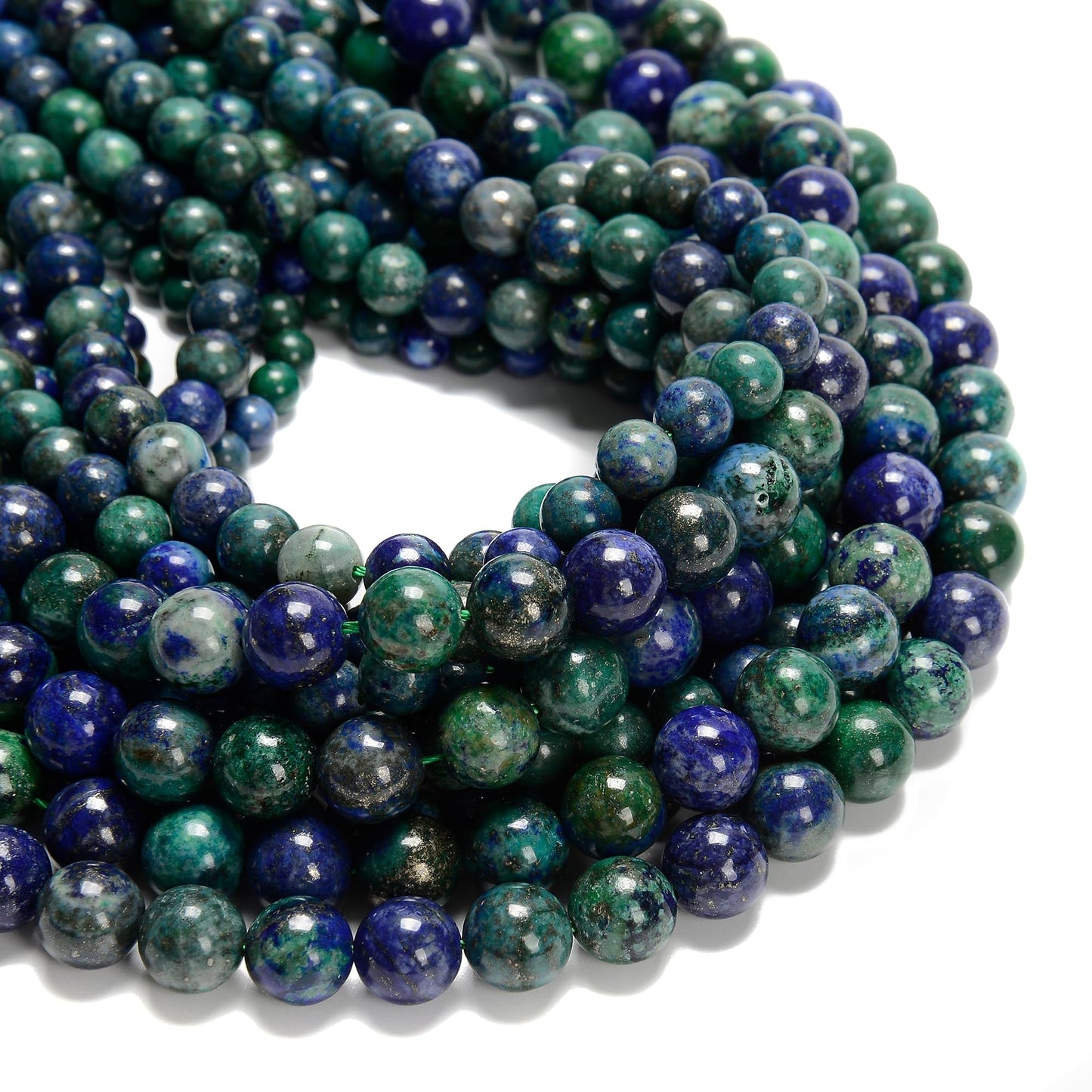 Land Long 120pcs(2 Strand/Set) 6mm Natural Chrysocolla Lapis Lazuli Healing Crystal Beads with Energy Power, Smooth Round Gemstone Beads for Jewlery Bracelets Earrings Making DIY