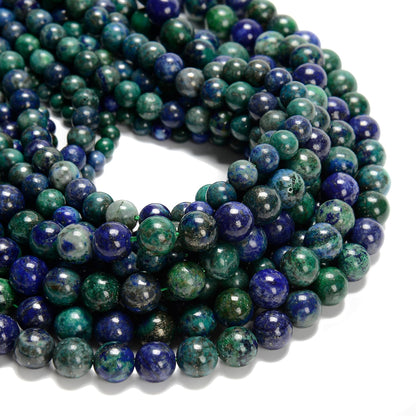 Land Long 120pcs(2 Strand/Set) 6mm Natural Chrysocolla Lapis Lazuli Healing Crystal Beads with Energy Power, Smooth Round Gemstone Beads for Jewlery Bracelets Earrings Making DIY