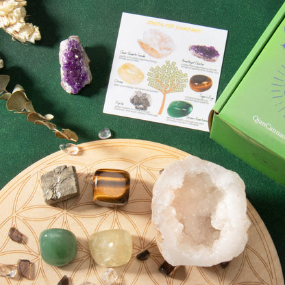 QianCannaor Crystals and Healing Stones Set for Anxiety, Relaxation Spiritual Crystals Gift for Meditation, Manifestation, Zen, Reiki, Fengshui (Abundance)