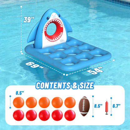 JOSEN Inflatable Pool Toy Set, Fun 2-in-1 Shark Pool Water Games Floating, Giant Tic Tac Toe Game with 10 Balls & Football - Family Pool Party Swimming Toys for Kids Ages 6+ Adults Teens