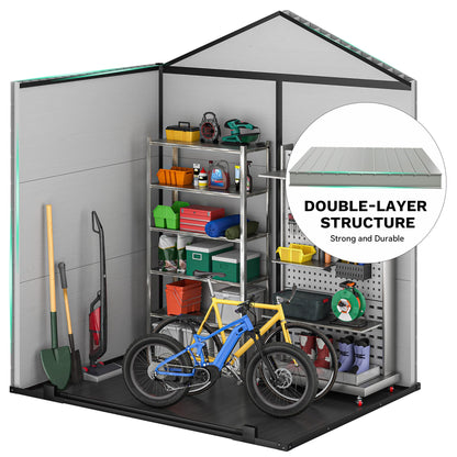 DWVO 6x4.4 FT Outdoor Storage Shed, Plastic Garden Tool Shed with 2 Windows, Double-Wall Outside Shed for Lawn Mower, Garden Tool for Backyard, Patio, Lawn, Lockable, Grey & Black
